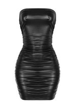 Load image into Gallery viewer, Been It Ruched Leather Dress - Black