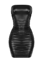 Load image into Gallery viewer, Been It Ruched Leather Dress - Black

