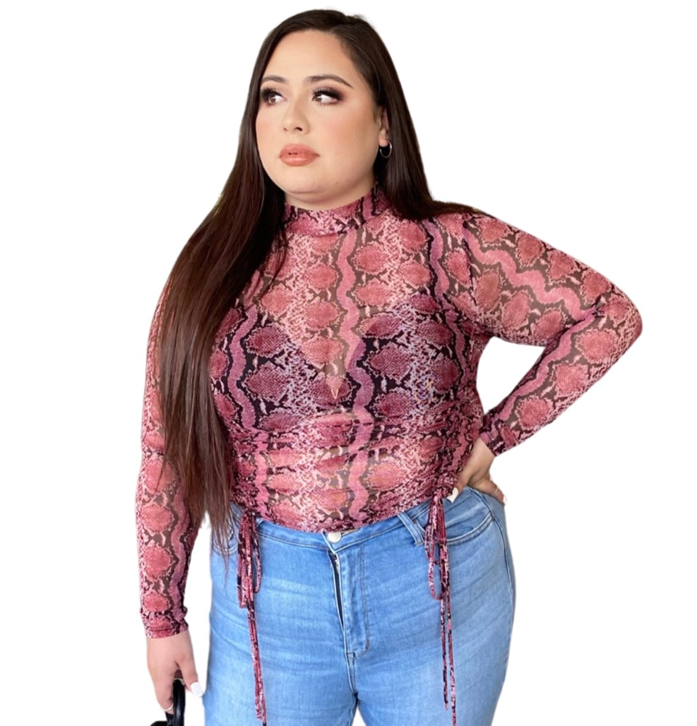 She Bad Mesh Neck Top - Pink (Plus Size)